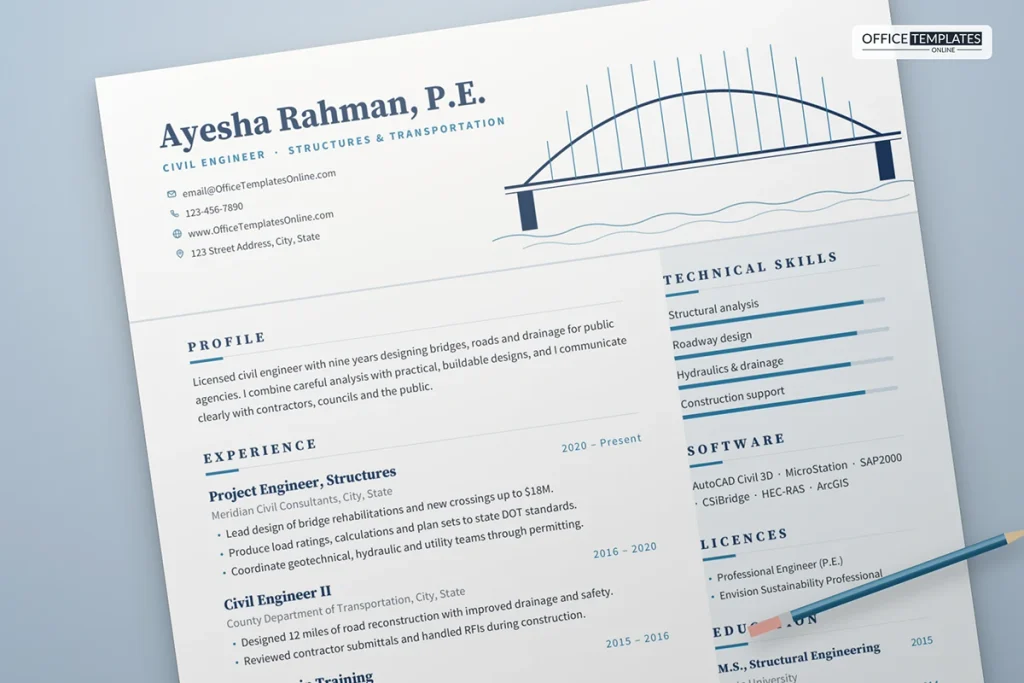 Civil Engineer Resume Template Mockup 1024x683