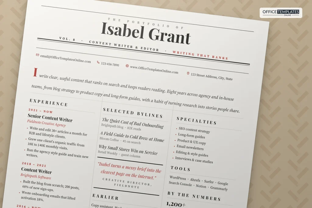 Content Writer Resume Template Mockup 1024x683