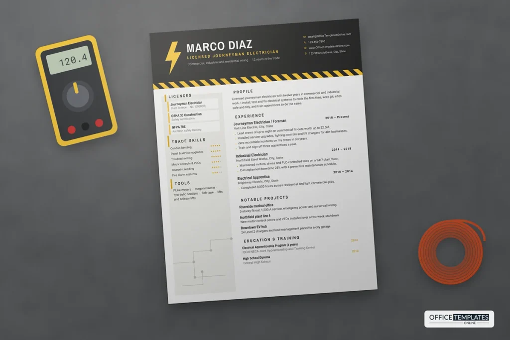 Electrician Resume Template Mockup 1 1024x683