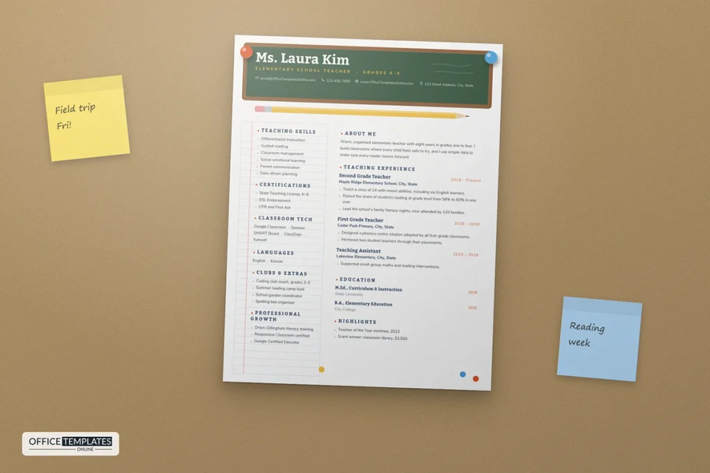 Elementary Teacher Resume Template Mockup 1024x683