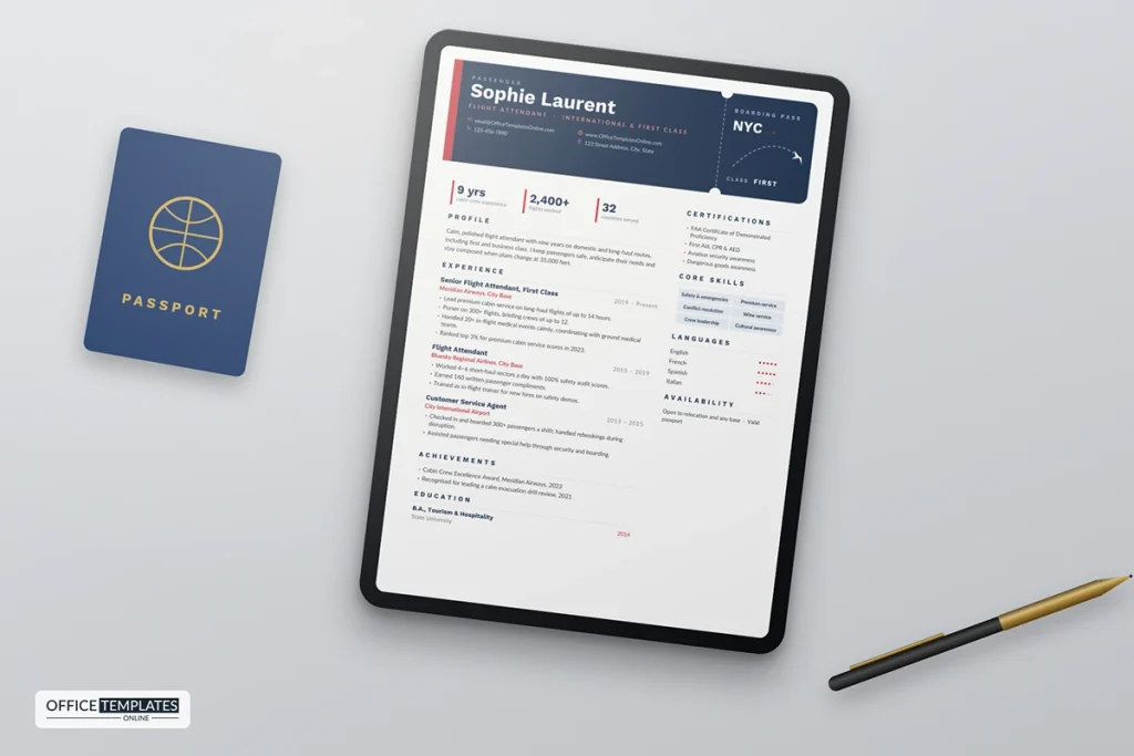 Flight Attendant Resume Template Mockup 1024x683