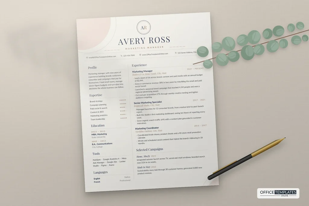 Marketing Manager Resume Template Mockup 1 1024x683