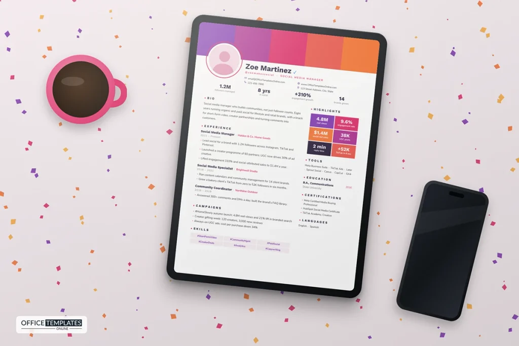 Social Media Manager Resume Template Mockup 1024x683