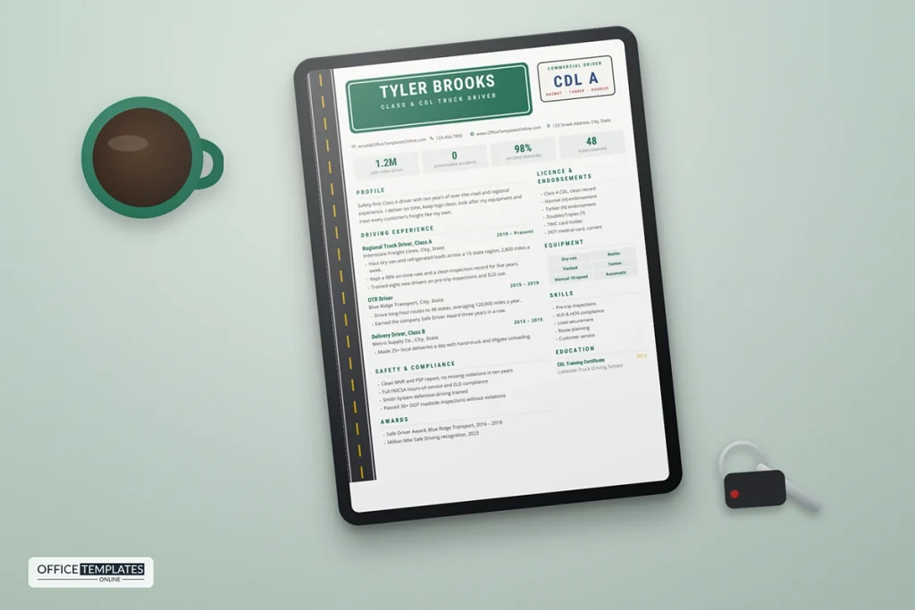 Truck Driver Resume Template Mockup 1024x683
