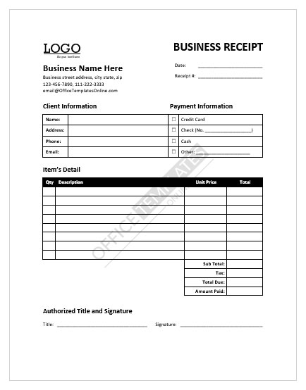 monthly gross receipts template