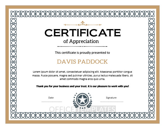 certificate of thanks and appreciation template