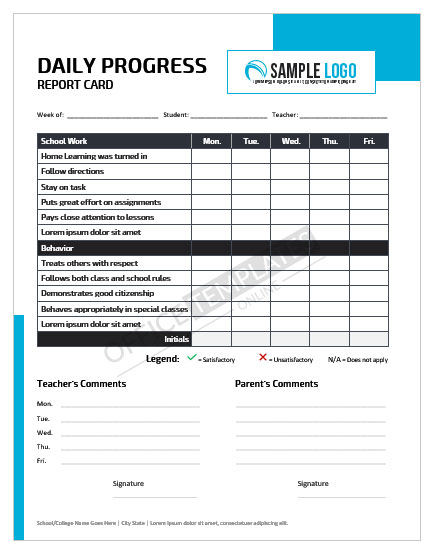 microsoft excel report card template