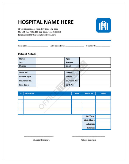 Hospital Invoice Template Word