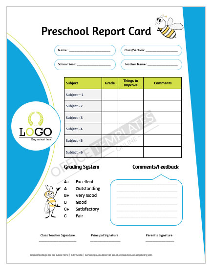 report card template for kindergarten