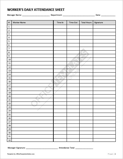 Free Attendance Sheet Formats For Ms Word Excel