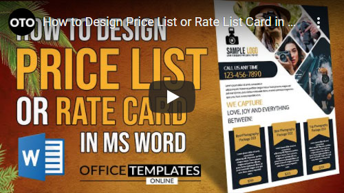 Watch - How to design Rate List card for Photography Services in MS Word