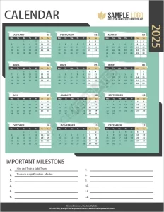 Calendar 2025 Template with Important Milestones in MS Word