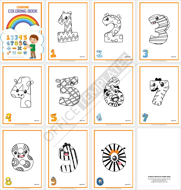 Compter le format du livre de coloriage pour les enfants d'âge préscolaire dans MS Word
