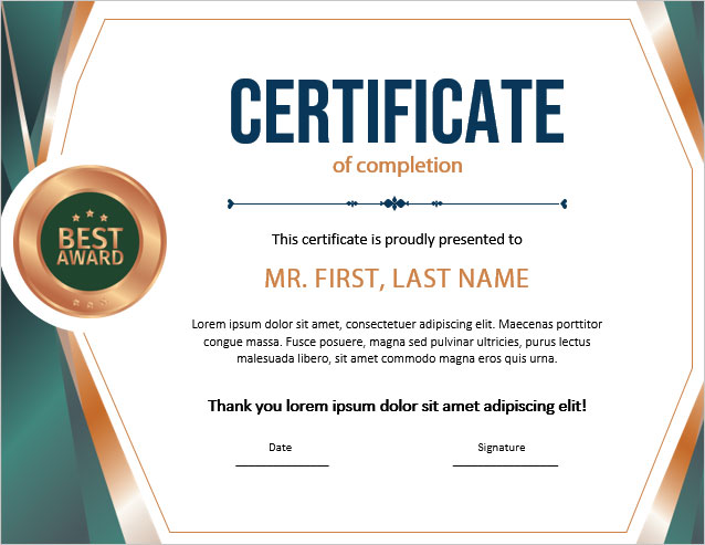 certificate of completion word template