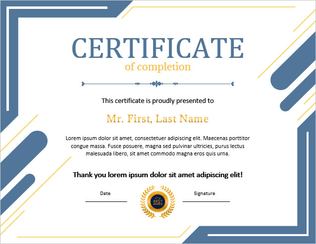 certificate of completion word template