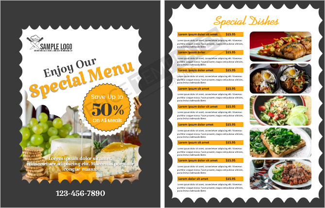 restaurant specials templates organization