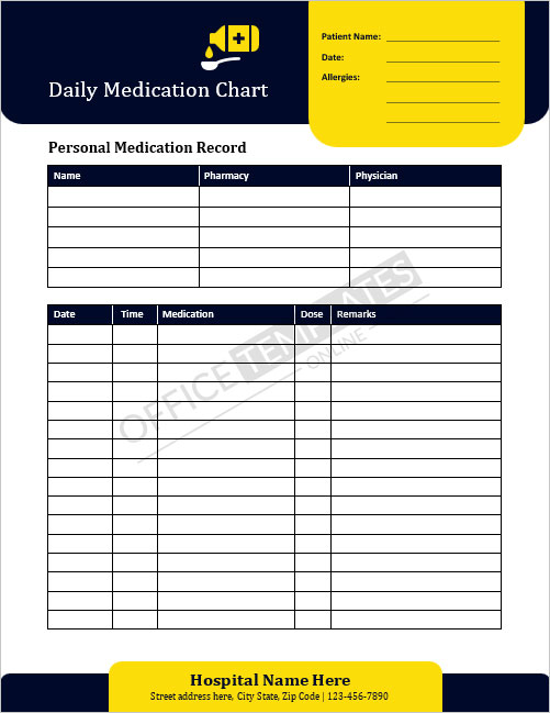 daily medication chart template