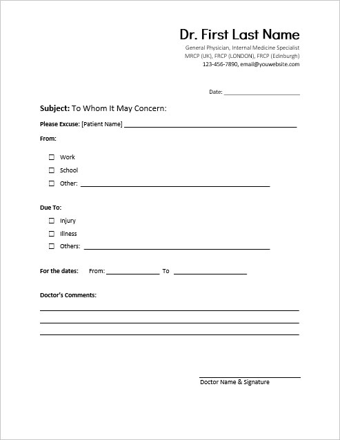 Doctors Note Template For Work Word Infoupdate Doctors Note Template For Work Word Infoupdate