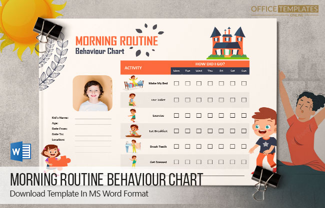 modèle de tableau de comportement de routine du matin pour les enfants au format MS Word