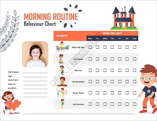 modèle de tableau-de-comportement-de-routine-du-matin-pour-les-enfants