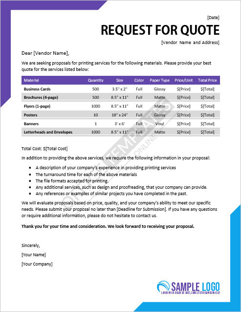 RFQ Template in MS Word: Download 6 Free Request for Quotes