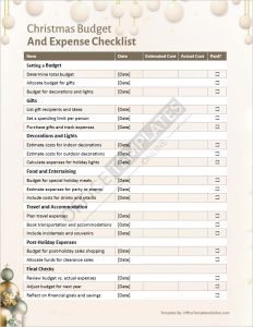 Christmas Budget and Expense Checklist Template for MS Word