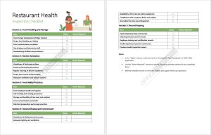 Restaurant Health Inspection Checklist Template