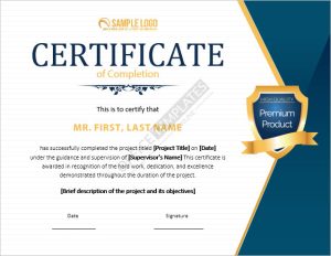 Free Certificate for Project Template in MS Word Format