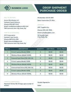 Drop Shipment Purchase Order Template