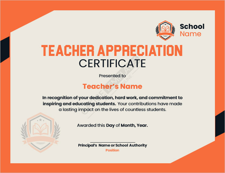 Teacher Appreciation Certificate Template