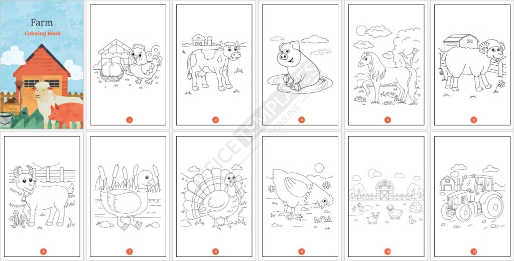 Farm Animals Coloring Book Template
