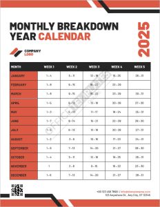 Monthly Breakdown Year Calendar Template