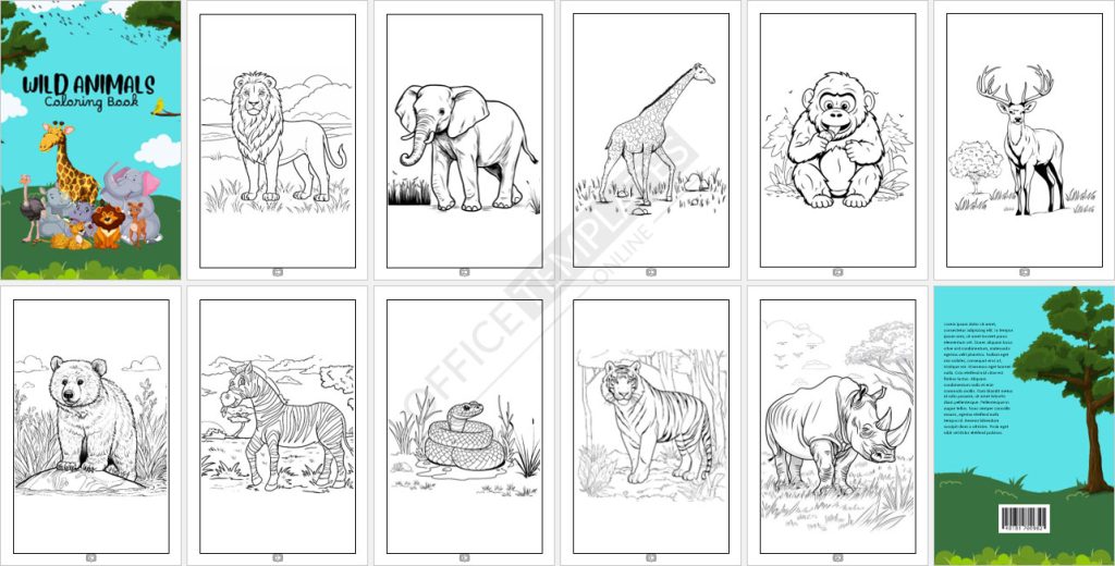 Wild Animals Coloring Book Template