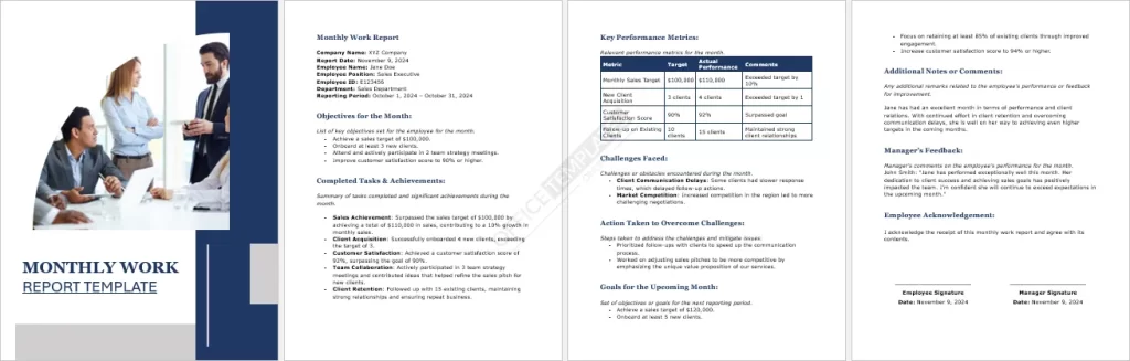 Monthly Work Report Template