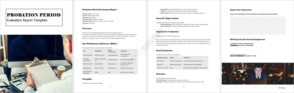 Probation Period Evaluation Report Template