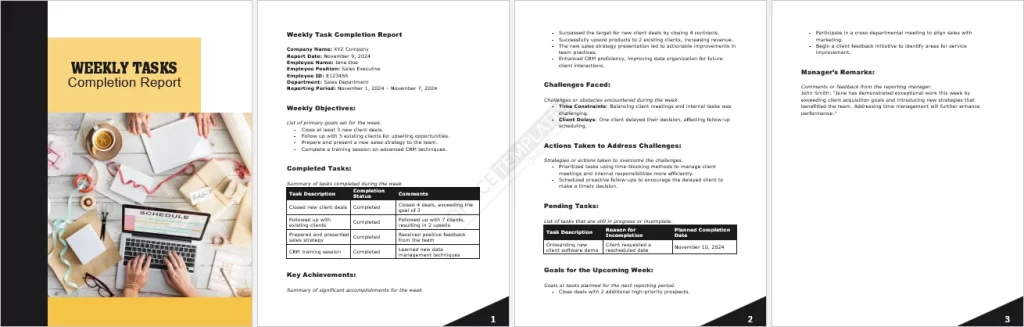 Weekly Task Completion Report Template