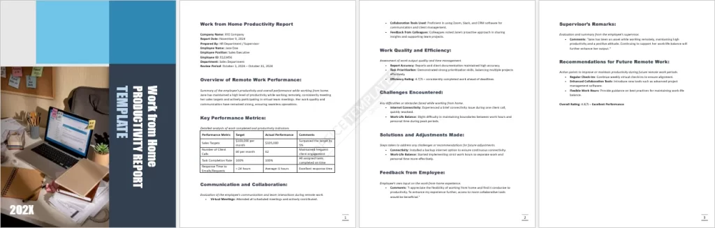Work from Home Productivity Report Template