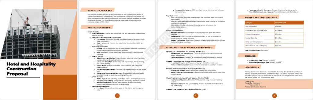 Hotel and Hospitality Construction Proposal Template