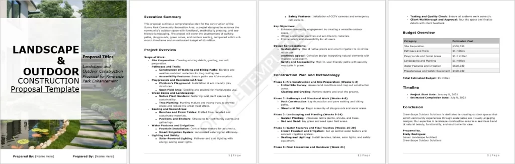 Landscape and Outdoor Construction Proposal Template