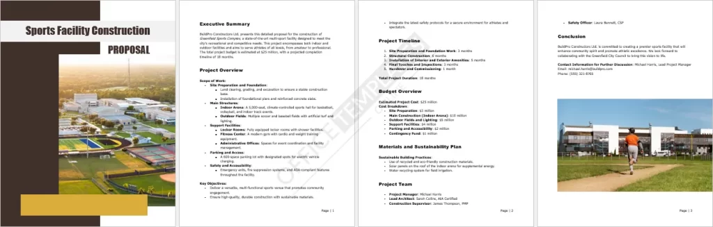Sports Facility Construction Proposal Template