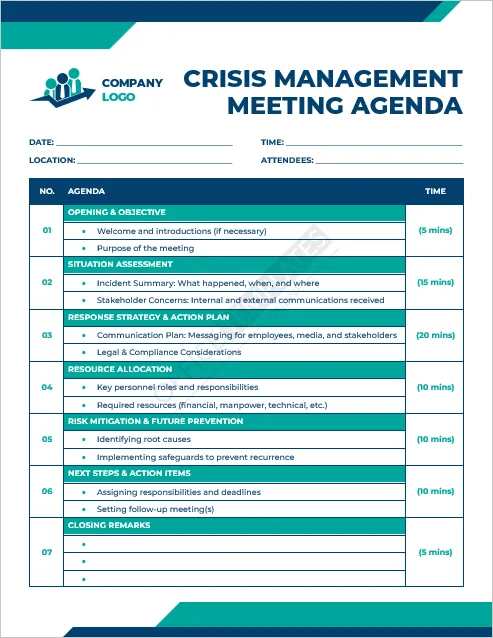 Crisis Management Meeting Agenda Template