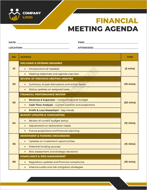Financial Meeting Agenda Template