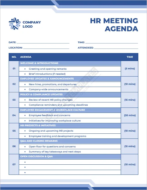 HR Meeting Agenda Template