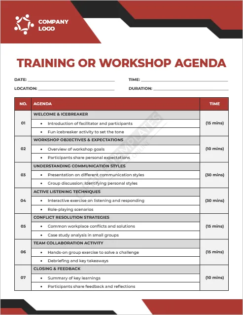 Training or Workshop Agenda Template