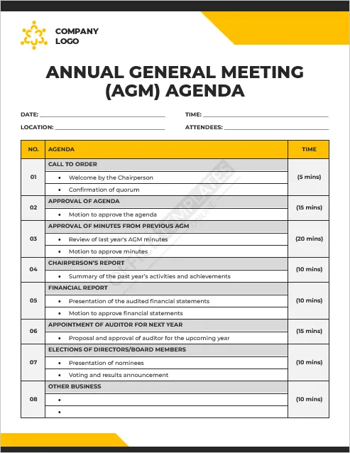 Annual General Meeting (AGM) Agenda Template