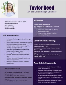 Art and Music Therapy Volunteer Resume Template