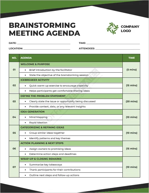 Brainstorming Meeting Agenda Template