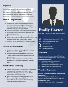 Cultural Exchange Program Volunteer Resume Template