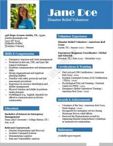 Disaster Relief Volunteer Resume Template
