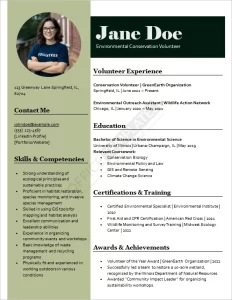 Environmental Conservation Volunteer Resume Template